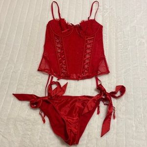 Victoria’s Secret sexy red corset and matching red bow underwear
